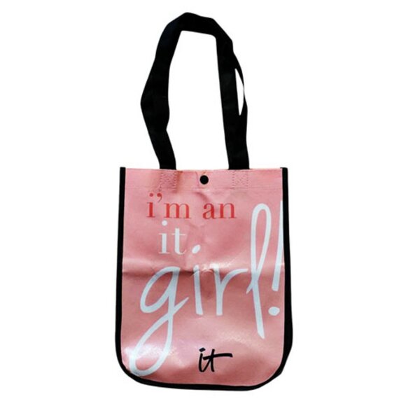 IT Cosmetics Reusable Shopping Bag Tote Sack IT Girl Pink Kisses Snap Close NWOT - Picture 4 of 7